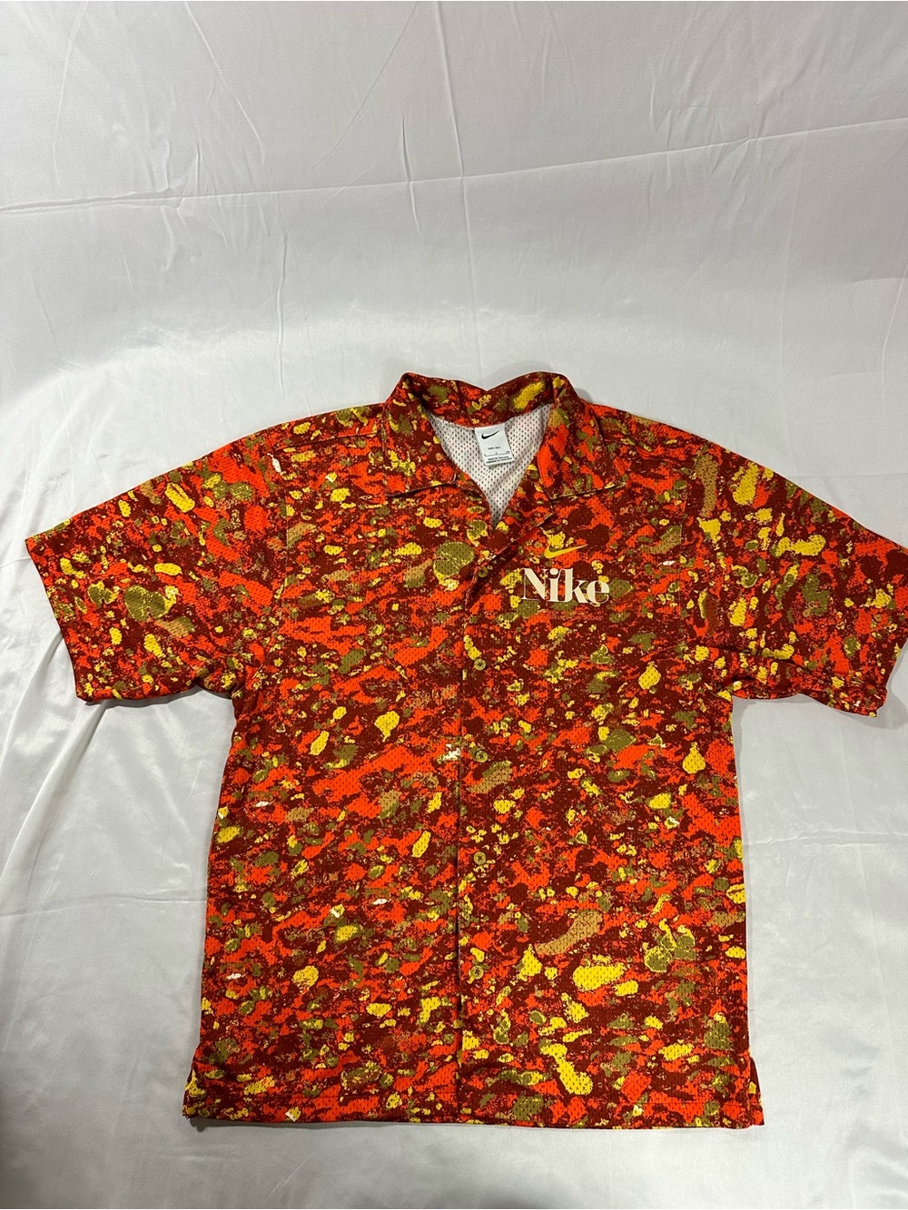 Nike Boxy Trek Division Button Down Short Sleeve Top Rugged Orange DR9966 Small